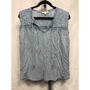 Solitaire Women's Embroidered Sleeveless Tunic Top Blue Size XL